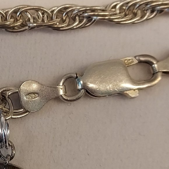 Mercury Dime .925 triple chain charm bracelet - Picture 3 of 8